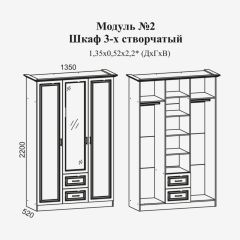 Женева №2 Шкаф 3-х ств. с зерк.,2мя ящ. (ЛДСП бел/МДФ софт светл с пат зол) в Ишиме - ishim.mebel24.online | фото 2