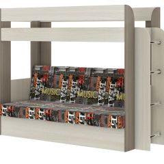 Кровать 2-х ярусная с диваном Карамель 75 (Музыка) Ясень шимо светлый/темный в Ишиме - ishim.mebel24.online | фото