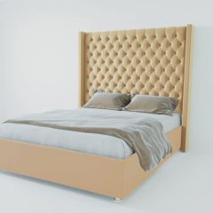 Кровать Версаль ЛЮКС с ПМ 900 (экокожа бежевая) в Ишиме - ishim.mebel24.online | фото