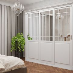 Шкаф-купе 2150 серии NEW CLASSIC K5+K5+K5+B22+PL3 (по 2 ящика лев/прав+1 штанга+1полка) профиль «Капучино» в Ишиме - ishim.mebel24.online | фото