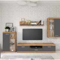 Стенка TESS (дуб вотан/серый графит) в Ишиме - ishim.mebel24.online | фото