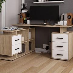 Стол компьютерный угловой СКМУ-3 Белый/Дуб сонома в Ишиме - ishim.mebel24.online | фото