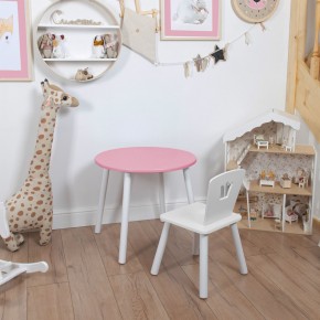 Комплект детский стол КРУГЛЫЙ и стул КОРОНА ROLTI Baby (розовая столешница/белое сиденье/белые ножки) в Ишиме - ishim.mebel24.online | фото