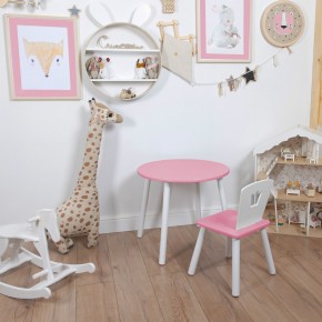 Комплект детский стол КРУГЛЫЙ и стул КОРОНА ROLTI Baby (розовая столешница/розовое сиденье/белые ножки) в Ишиме - ishim.mebel24.online | фото