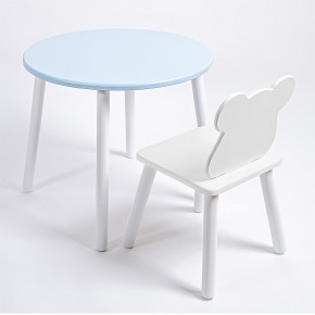 Комплект детский стол КРУГЛЫЙ и стул МИШКА ROLTI Baby (голубая столешница/белое сиденье/белые ножки) в Ишиме - ishim.mebel24.online | фото