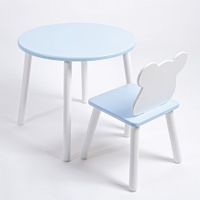 Комплект детский стол КРУГЛЫЙ и стул МИШКА ROLTI Baby (голубая столешница/голубое сиденье/белые ножки) в Ишиме - ishim.mebel24.online | фото