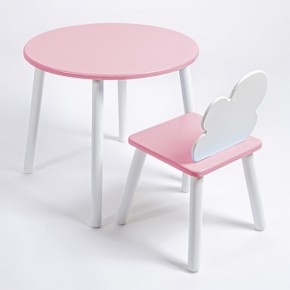 Комплект детский стол КРУГЛЫЙ и стул ОБЛАЧКО ROLTI Baby (розовая столешница/розовое сиденье/белые ножки) в Ишиме - ishim.mebel24.online | фото