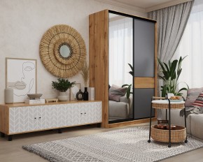 Шкаф-купе SLIM 2-х дверный BS15-6.ZD с зеркалом (дуб вотан/белый/темно-серый/черный муар) в Ишиме - ishim.mebel24.online | фото 3