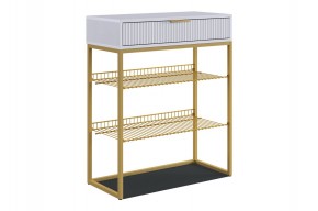 ВЕЛЬВЕТ Обувница (белое дерево/белый матовый/золото) в Ишиме - ishim.mebel24.online | фото